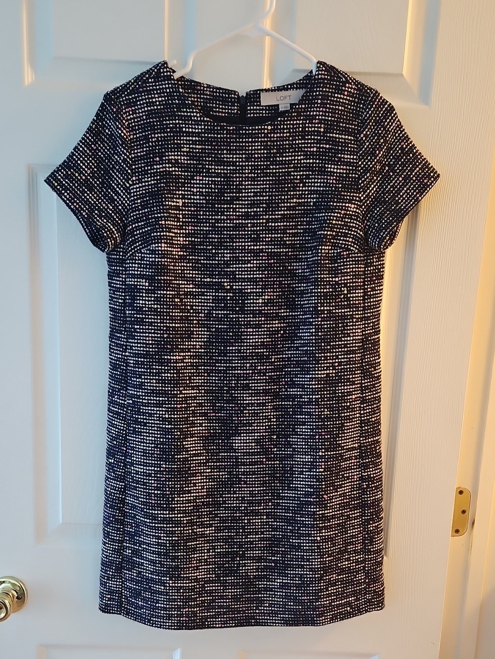 LOFT Navy and White Textured Shift Dress